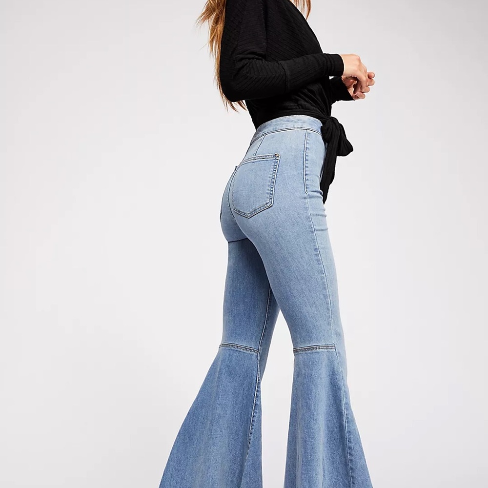 Dramatic bell-bottom blue Jean
